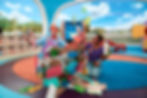 Blippi and Meekah, surrounded by colorful paper and envelopes, holding items, in a post office.