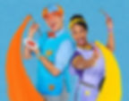 Blippi and Meekah holding paintbrushes in an art studio for Blippi’s Job Show
