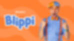Excited Blippi in his signature orange and blue Blippi outfit. Blippi logo