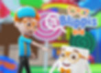 Blippi pointing on s marshmallow in Blippi glasses with Find the Blippis logo
