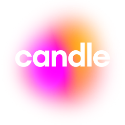 Candle logo with text 'candle' in white against a pink and orange gradient circle